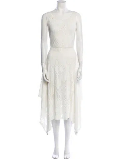 Pre-owned Fuzzi Scoop Neck Midi Length Dress In White