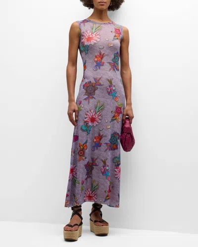 Fuzzi Sleeveless Floral Lace-print Maxi Dress In Quartz Pink