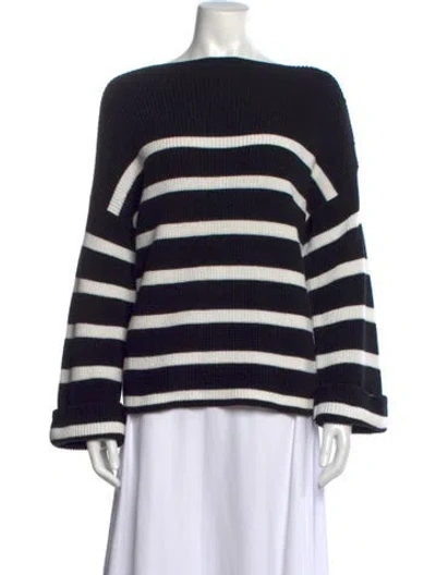Pre-owned Fuzzi Striped Bateau Neckline Sweater In Black