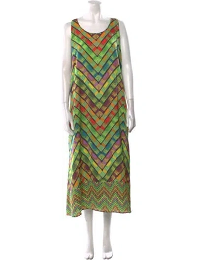 Pre-owned Fuzzi Striped Long Dress In Green
