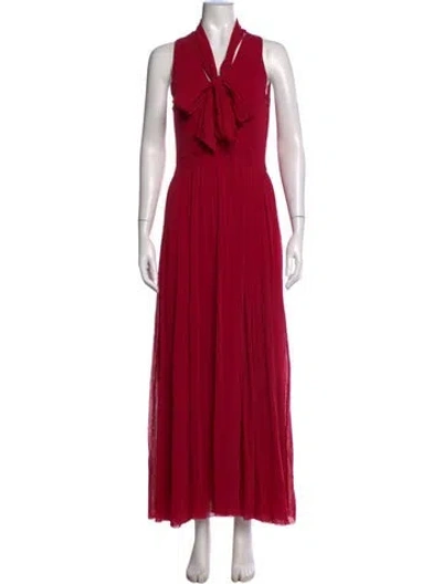 Pre-owned Fuzzi Tie Neck Long Dress In Red