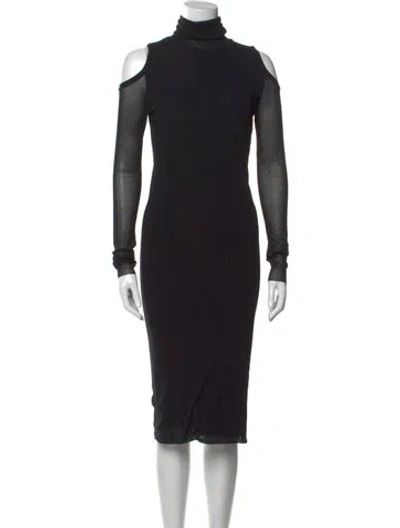 Pre-owned Fuzzi Turtleneck Midi Length Dress In Black