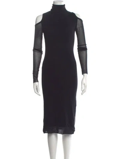 Pre-owned Fuzzi Turtleneck Midi Length Dress In Black