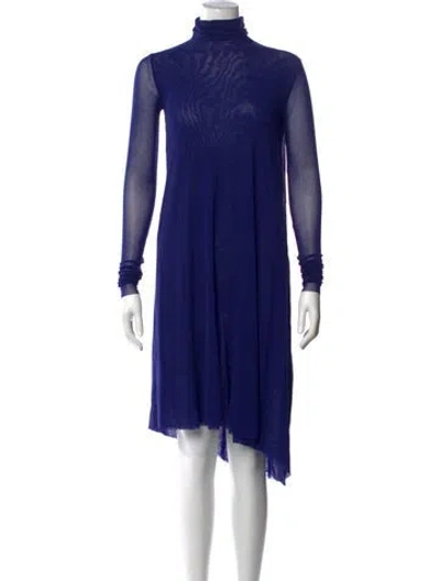 Pre-owned Fuzzi Turtleneck Midi Length Dress In Blue