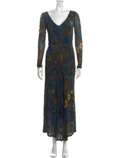 Pre-owned Fuzzi Vintage Long Dress In Blue/brown