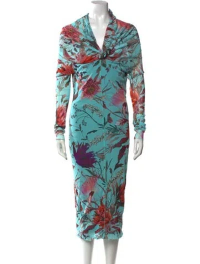 Pre-owned Fuzzi Vintage Midi Length Dress In Blue