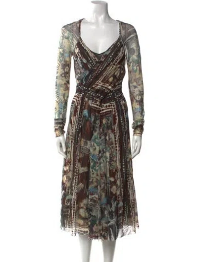 Pre-owned Fuzzi Vintage Midi Length Dress In Brown