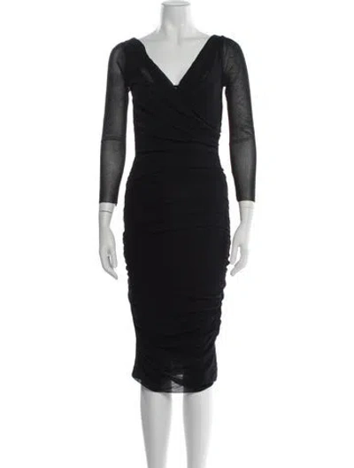 Pre-owned Fuzzi V-neck Knee-length Dress In Black
