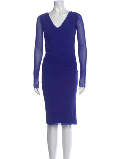 Pre-owned Fuzzi V-neck Knee-length Dress In Blue