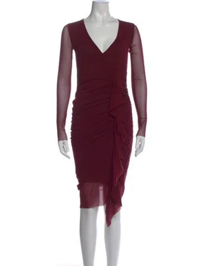 Pre-owned Fuzzi V-neck Knee-length Dress In Burgundy