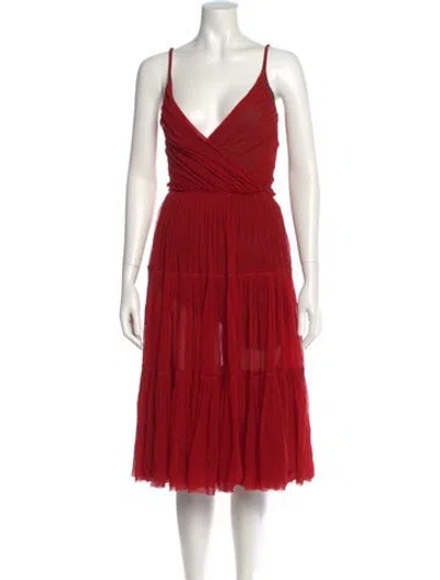 Pre-owned Fuzzi V-neck Knee-length Dress In Red