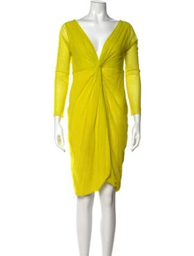 Pre-owned Fuzzi V-neck Knee-length Dress In Yellow