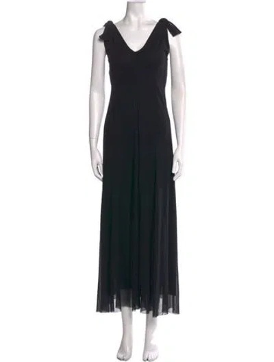 Pre-owned Fuzzi V-neck Long Dress In Black