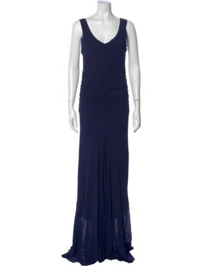 Pre-owned Fuzzi V-neck Long Dress In Blue