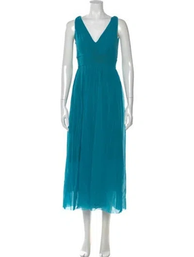 Pre-owned Fuzzi V-neck Long Dress In Blue