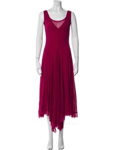 Pre-owned Fuzzi V-neck Long Dress In Pink