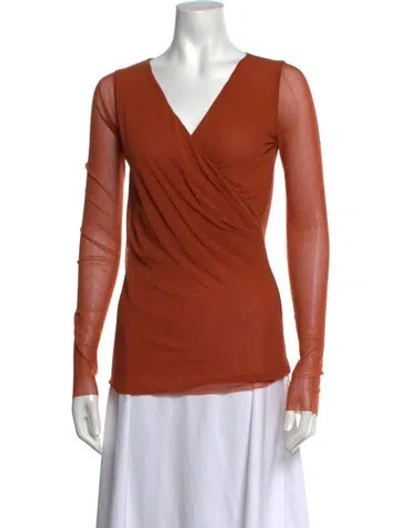 Pre-owned Fuzzi V-neck Long Sleeve Top In Orange