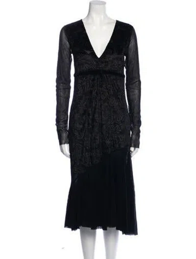 Pre-owned Fuzzi V-neck Midi Length Dress In Black