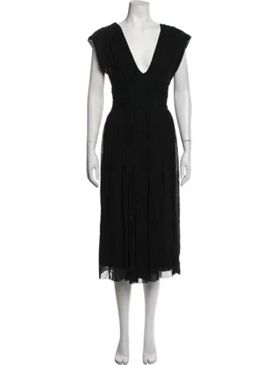 Pre-owned Fuzzi V-neck Midi Length Dress In Black