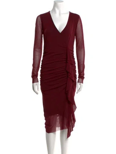 Pre-owned Fuzzi V-neck Midi Length Dress In Burgundy