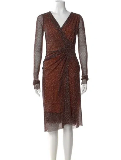 Pre-owned Fuzzi V-neck Midi Length Dress In Orange