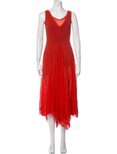 Pre-owned Fuzzi V-neck Midi Length Dress In Orange
