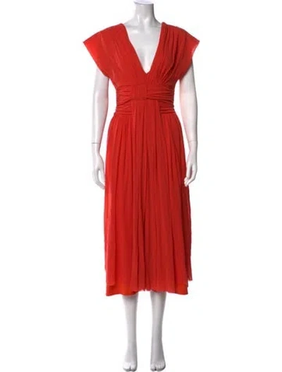 Pre-owned Fuzzi V-neck Midi Length Dress In Orange