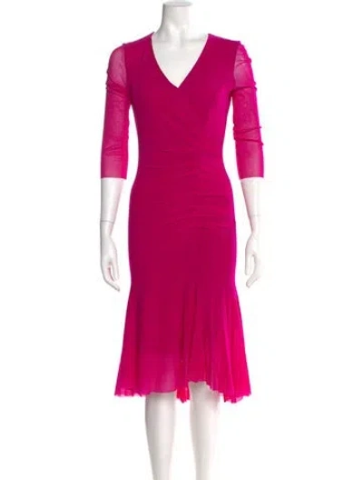 Pre-owned Fuzzi V-neck Midi Length Dress In Pink