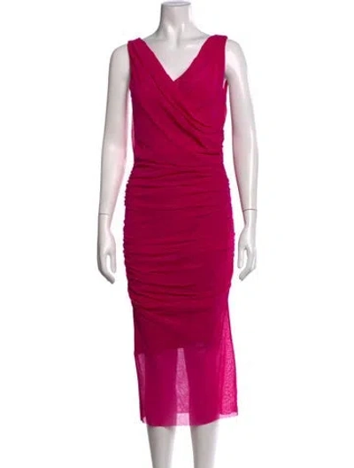 Pre-owned Fuzzi V-neck Midi Length Dress In Pink