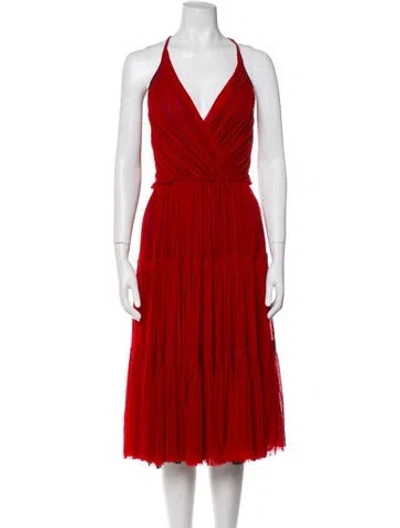 Pre-owned Fuzzi V-neck Midi Length Dress In Red