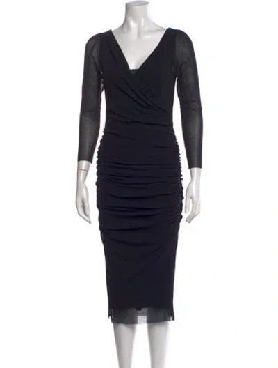 Pre-owned Fuzzi V-neck Midi Length Dress W/ Tags In Black