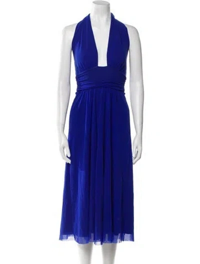 Pre-owned Fuzzi V-neck Midi Length Dress W/ Tags In Blue