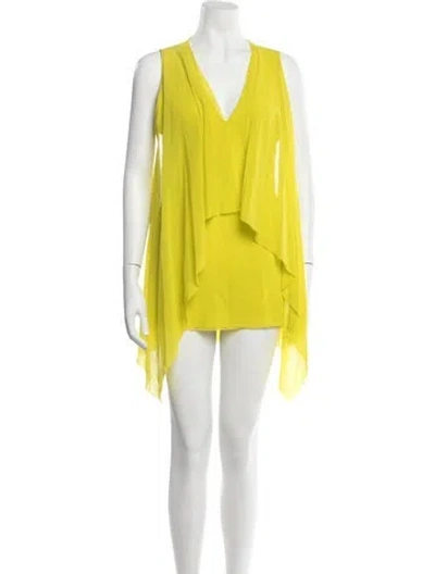 Pre-owned Fuzzi V-neck Mini Dress In Yellow