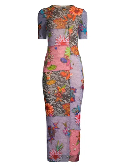 Fuzzi Women's Mesh Floral Maxi Dress In Neutral