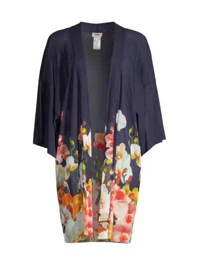 Fuzzi Open-front Floral-print Tulle Cardigan In Royal Blue