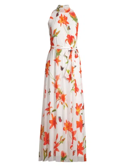 Fuzzi Women's Mesh Floral Sleeveless Maxi Dress In Bianco
