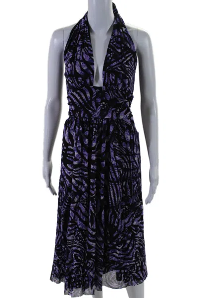 Fuzzi Womens Purple Printed Halter Neck Sleeveless Shift Dress