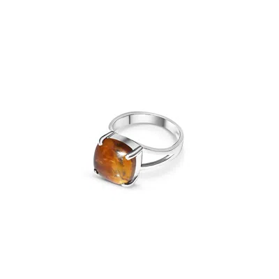 Fv Jewellery Women's Gold / Brown La Stèle Tiger's Eye Square Ring In Multi