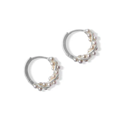 Fv Jewellery Women's Silver Perle Silver Twisted Pearl Petite Hoop Earring