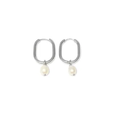 Fv Jewellery Women's Steel Me Silver With Fresh Water Pearl Huggies
