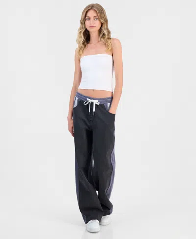 Fvr Drm Juniors' Hybrid Denim Wide Leg Sweatpants In Blue