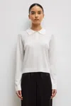 Leset Womens Light Grey Melange James Long-sleeve Merino-wool Polo Jumper In Parchment