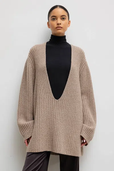 Leset Emma Deep V Sweater In Oatmeal