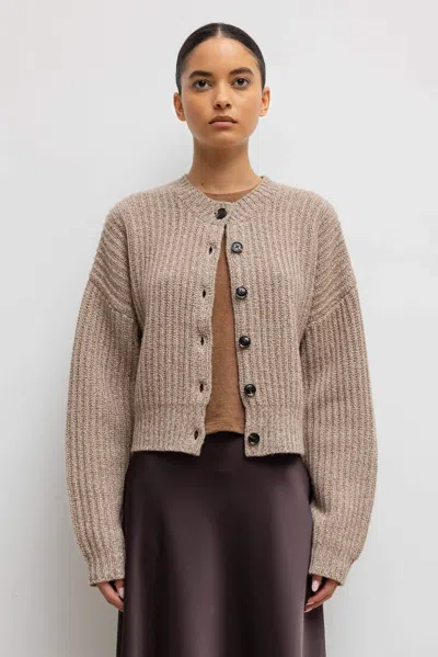 Leset Emma Rib Cardigan In Oatmeal