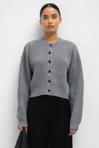 Leset Emma Rib Cardigan In Grey Melange