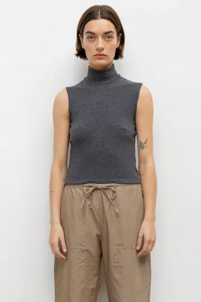 Leset Lauren Sleeveless Turtleneck In Charcoal