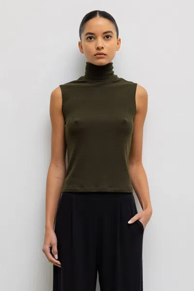 Leset Lauren Sleeveless Turtleneck In Moss