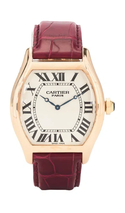 Fwrd Renew Cartier Tortue Xl Dial Watch In Wine,metallic Gold
