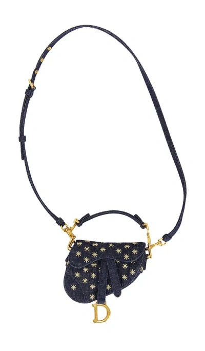 Fwrd Renew Dior Denim Embroidered Micro Saddle Bag Blue