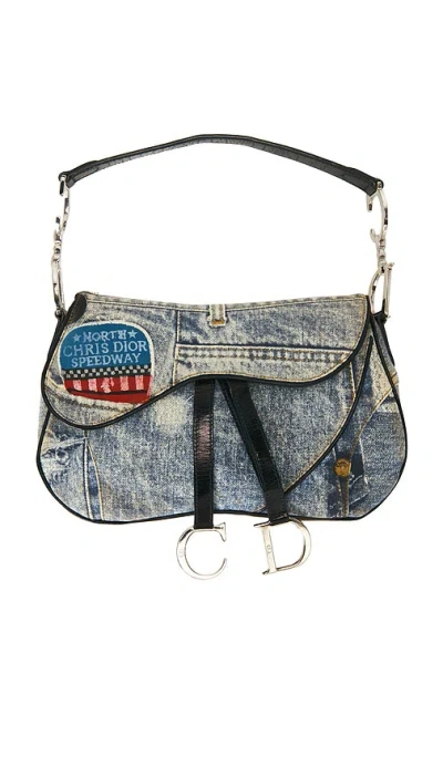 Fwrd Renew Dior Denim Speedway Double Saddle Bag In Blue